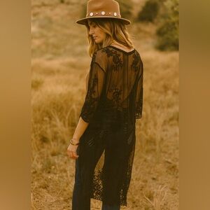 Sheer Black Lace Kimono‎ women’s oversized size medium